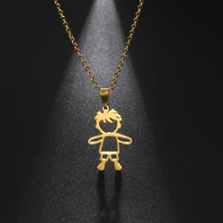 Boy Necklace Girl Kid Child Chain Baby Pendant Family Mother Father Gift For Woman Men Couple Gold Color Stainless Steel Jewelry