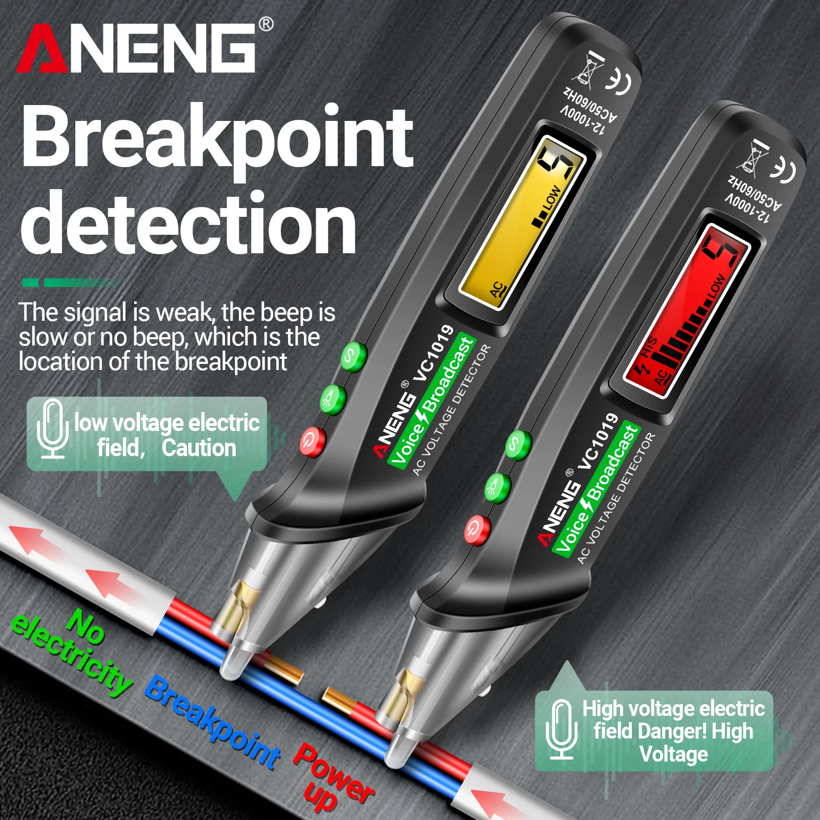 ANENG VC1019 Voice Broadcast Non-Contact Measuring Pen Sound and Light Dual Alarm Zero and Live Wire Recognition Electrical Tool