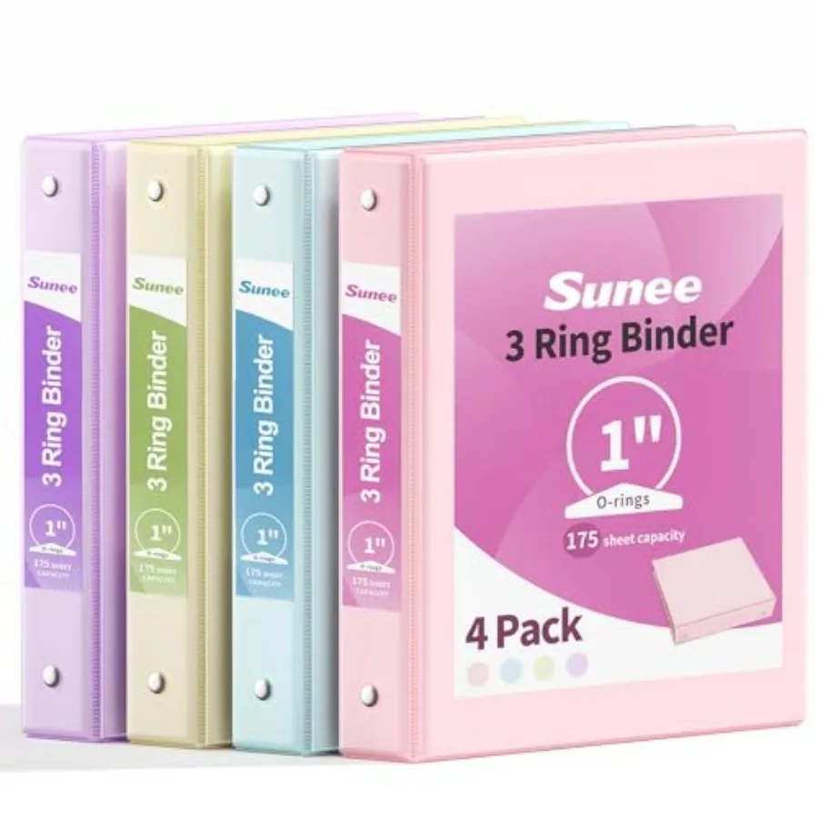 

Ring Binder 4 Pack, Clear View"Binders Three Ring PVC-Free Fit 8.5xes for School or Office Supplies, Assorted