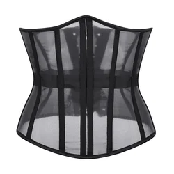 Underbust Bustiers Women Sexy Corset Top Mesh Breathable Lace Up Body Shaper Waist Trainer Sexy Corselet