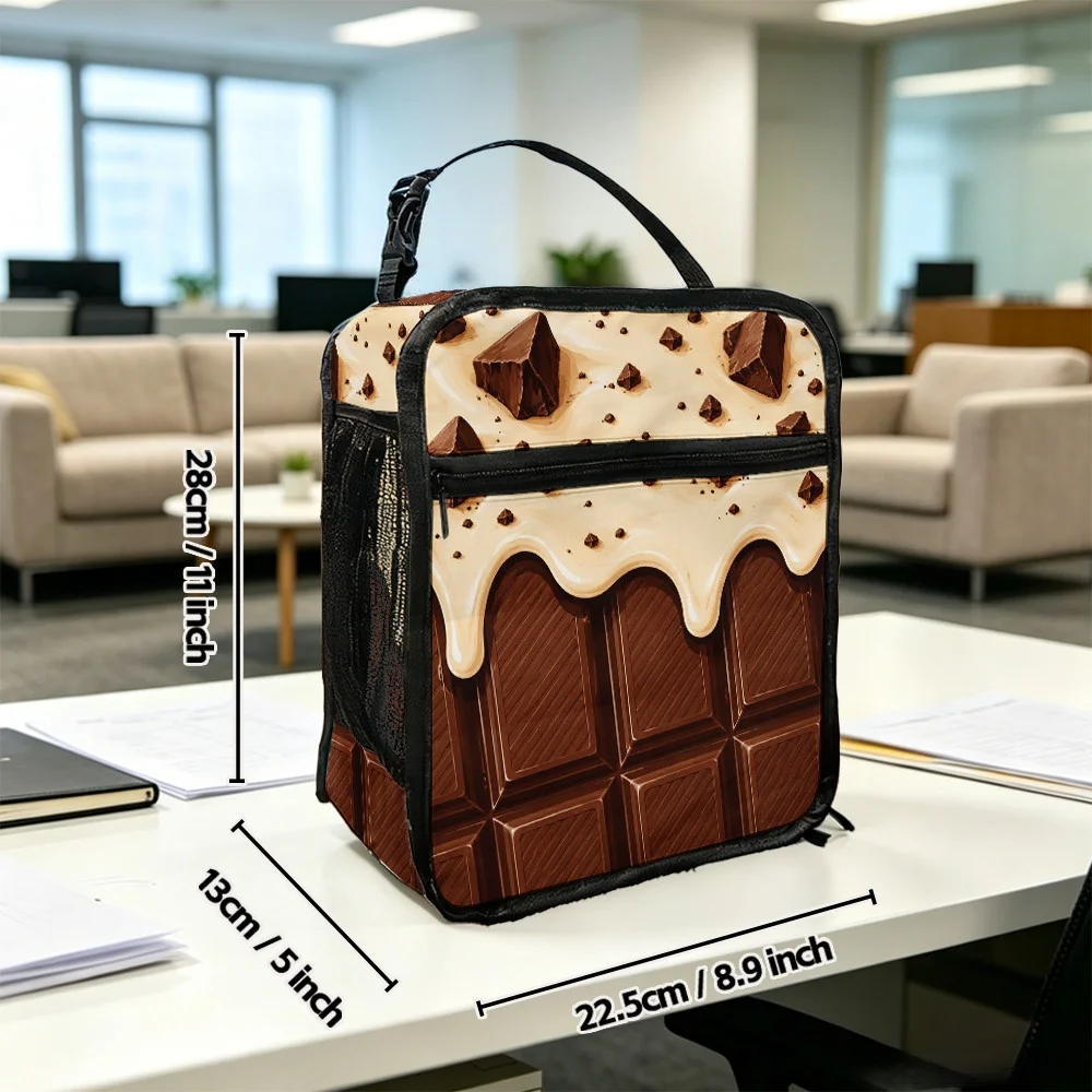 2D Flat, 1pc Chocolate Bar with Cream Print Lunch Bag with Dual Zipper Design And Easy-To-Clean Surface, Insulated