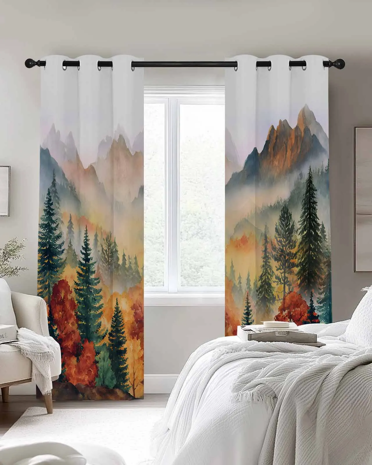 

Modern Window Curtains for Living Room Mountain Scenery Forest Nature Curtains for Child Bedroom Kitchen Decor Blinds Drapes