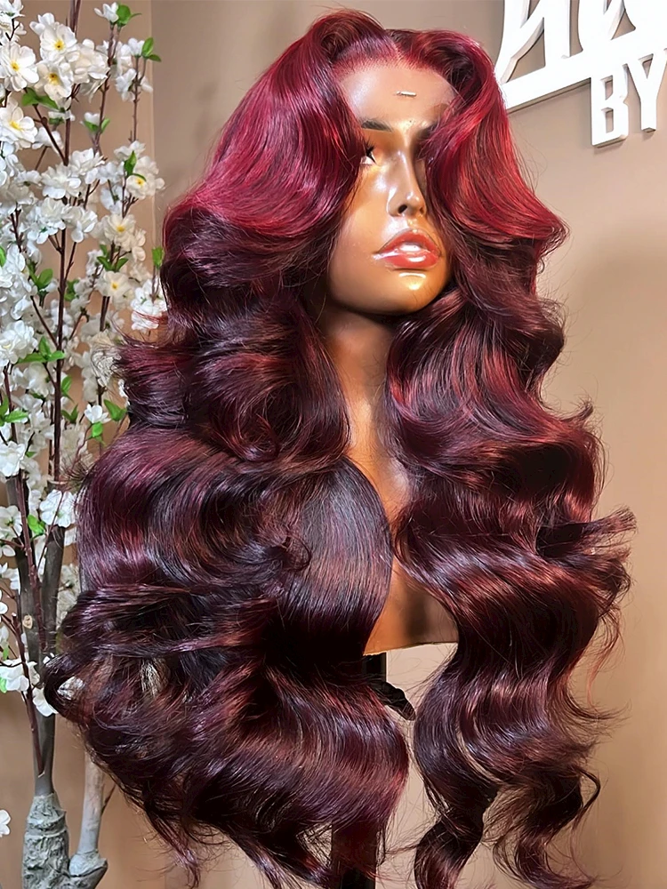 

99J Burgundy 200 250 Density Body Wave 13x6 Lace Front Human Hair Wig 13x4 HD Colored Red 30 40 Inch Glueless Lace Frontal wigs