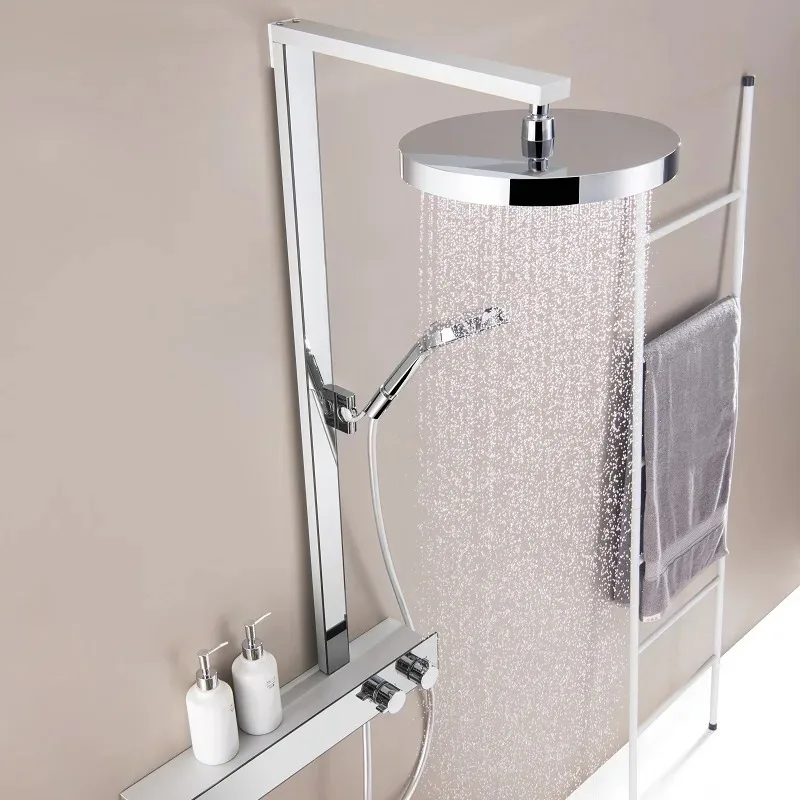 Luxury Chrome Shower Faucet Set Dual Handle Best Selling Contemporary Style Exposed Taps Mixer Rain Jet Soft Spray Made Brass