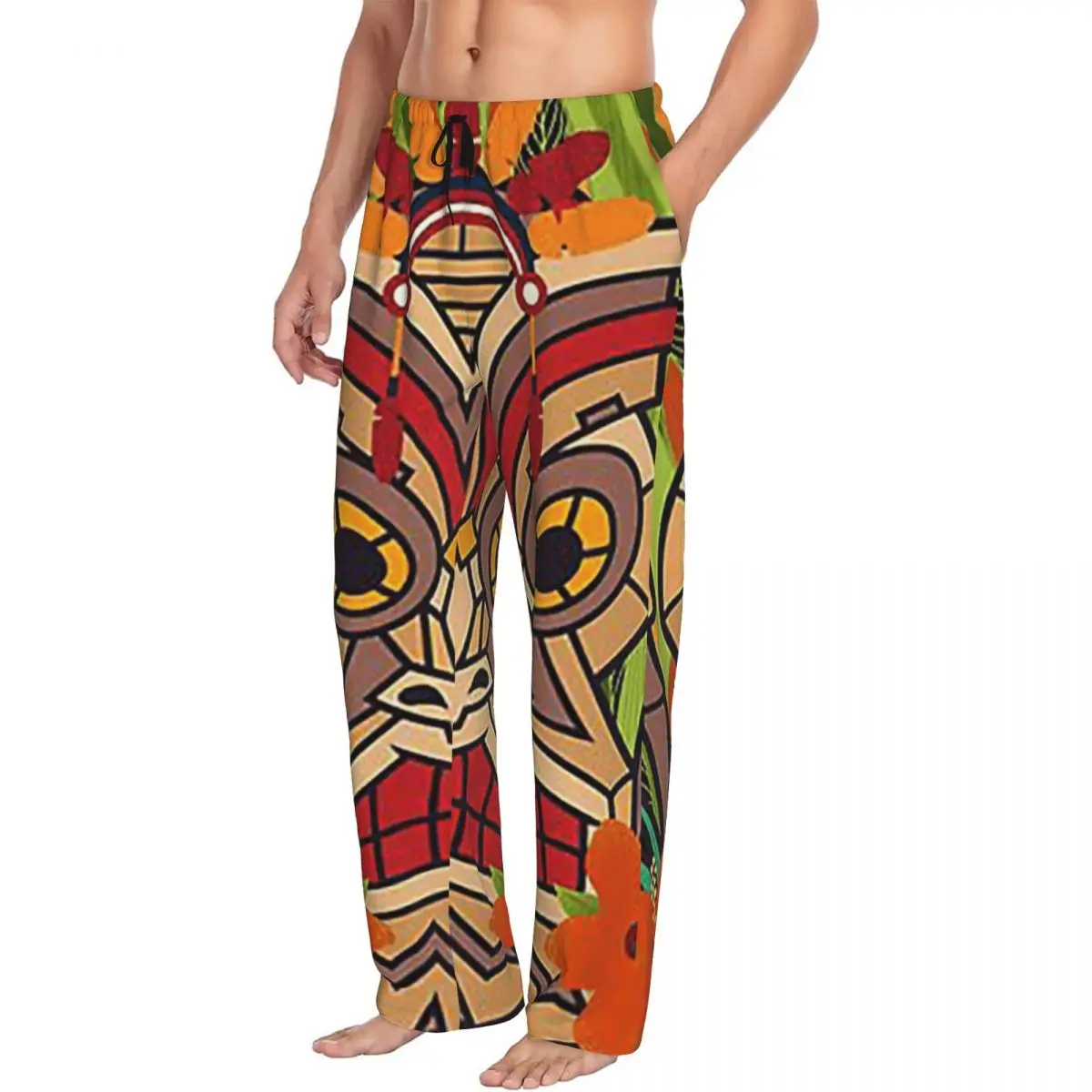 

Пользовательские этнические тотемы индейцев Тики, мужские пижамные штаны, одежда для сна для отдыха, низ с карманами
