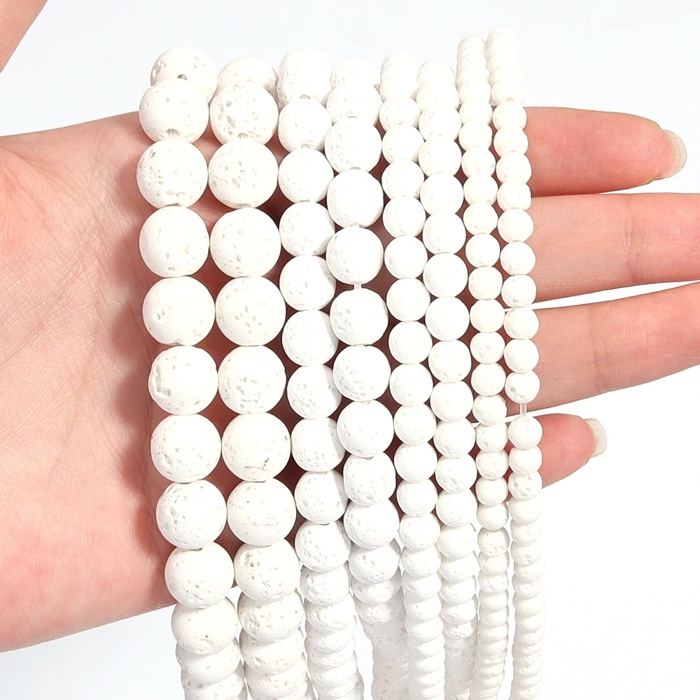 4 6 8 10mm Natural White Volcanic Lava Stone Beads Round Rock Loose Beads For Jewelry Making DIY Necklace Bracelet Accessories