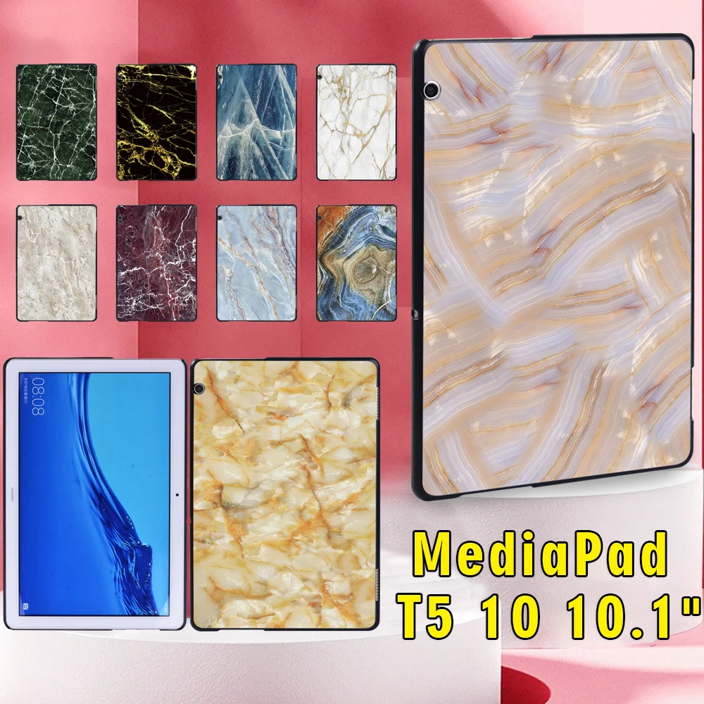 

For Huawei MediaPad T5 10 10.1" Anti-fall Marble Series Pattern Tablet Protective Hard Back Shell + Free Stylus