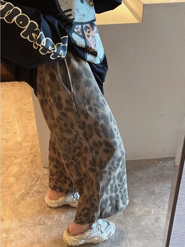 

Брюки с высокой талией и широкими штанинами больших размеров, повседневные, с леопардовым принтом, женские, утягивающие, укороченные, осенне-зимние, для полных женщин