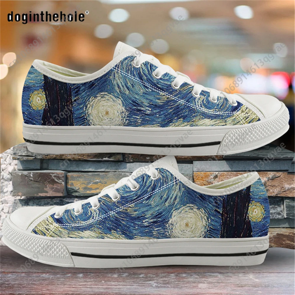 Vincent Van Gogh Starry Night Print Low Top High Quality Sneakers Mens Womens Teenager Canvas Sneaker Couple Shoes Custom Shoe