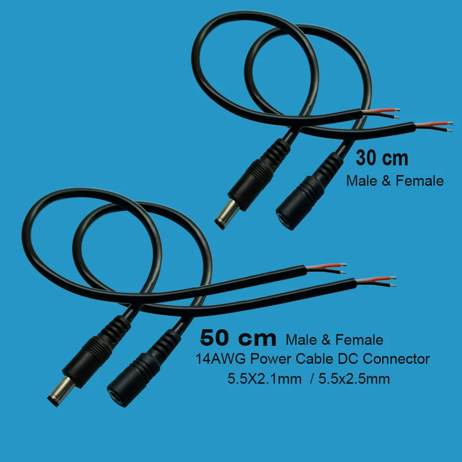 DC12V 36V 15A Power Extension Cable 2.5mm 2.1*5.5mm 14AWG Connector Male Female For CCTV Security Camera Black Color power cable