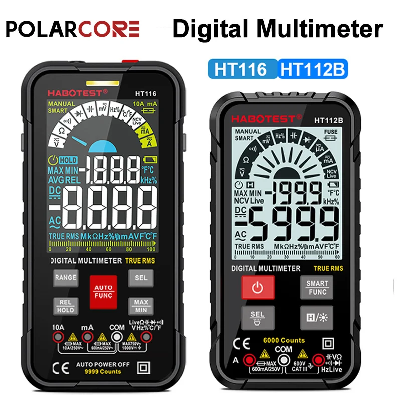 Digital Multimeter Smart Auto Range AC DC Voltage Current High Precision Ohm Hz NCV Capacitance REL True RMS Tester Meter