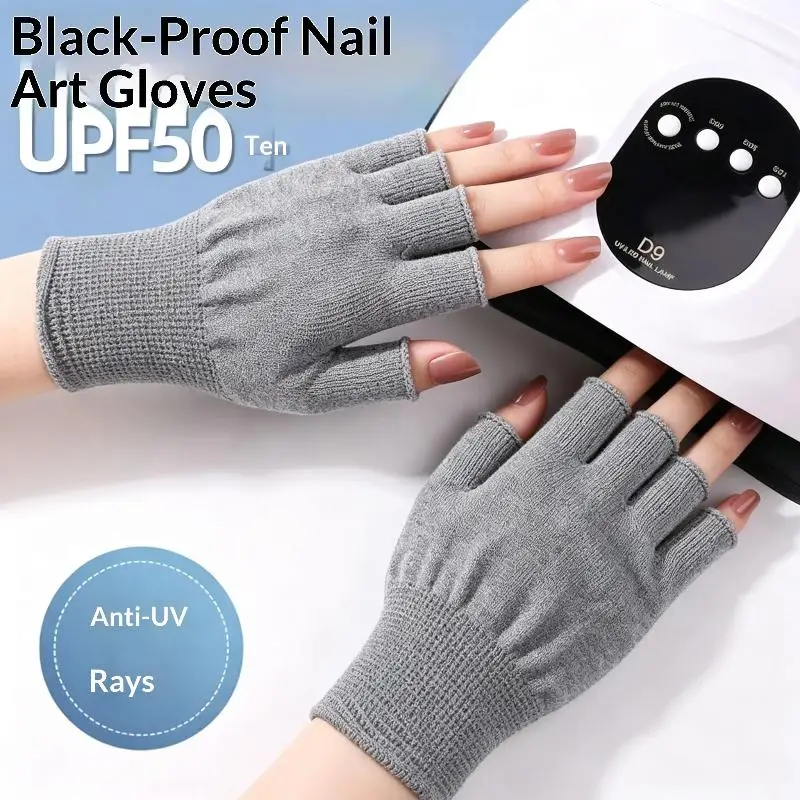 2Pcs 1 Pair New Anti UV Thin Nail Gloves Anti Black UV Gel Shield Glove Fingerless Manicure Nail Art Tools LED Lamp Nails Dryer