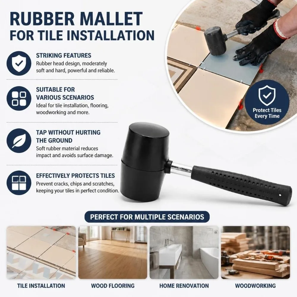 Rubber Head Rubber Mallet Hammer Hand Mallet Anti-Slip Handle Steel Handle Hammer Hand Mallet Tool Flooring Installation