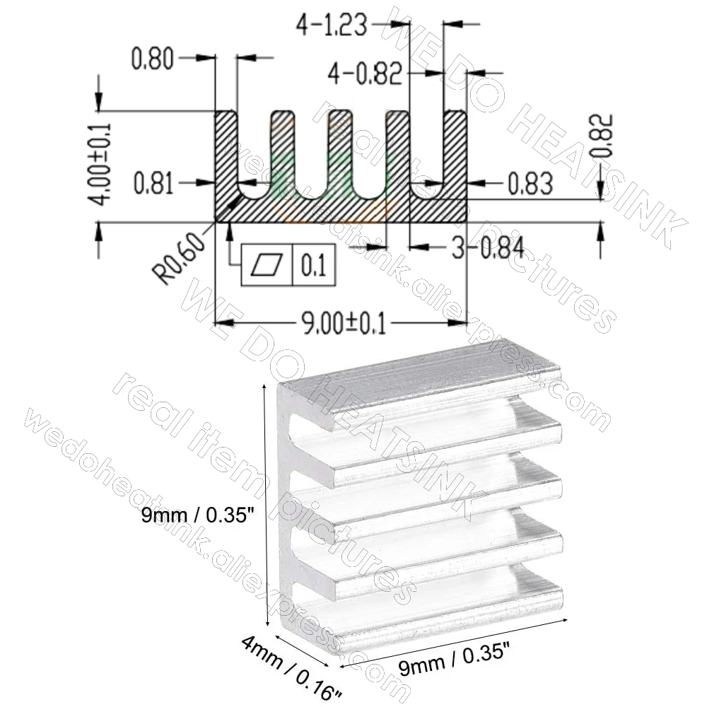 9x9x4mm Small Cooler Aluminum Heatsink With pre Applied Thermal Conductive Adhesive Tape For A4988 Stepper Motor Driver Module