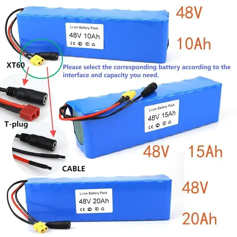 100% New 48V Lithium Battery 48V Ebike Battery, Ebike Battery 10Ah/15Ah/20Ah  T-Plug, XT60 Connector And  BMS For Ebike Battery