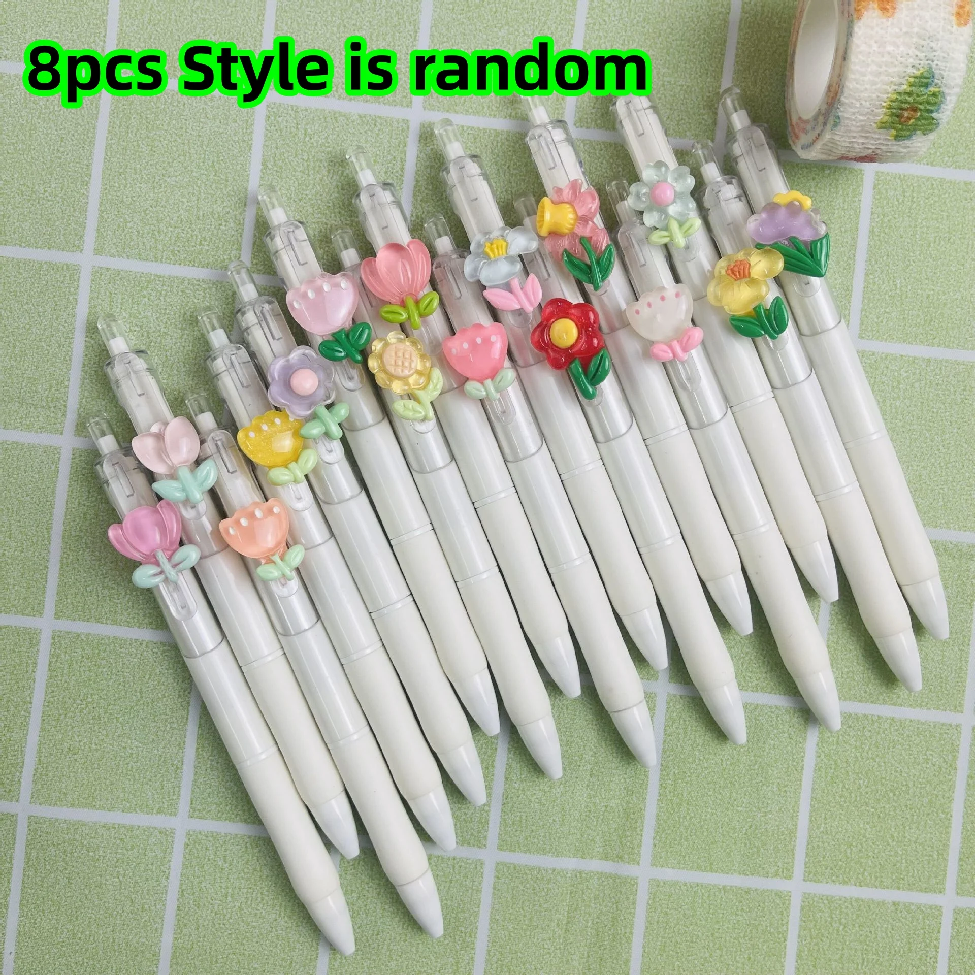 

8 Pieces of Randomly Selected Fresh-Style Floral St Gel Pens, Limited Edition High-Quality Retractable Pens, Student-Friendly Girly Gift Pendant Pens
