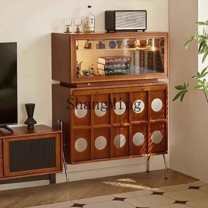 

FG medieval dining side living room solid wood integrated retro wall tea storage locker