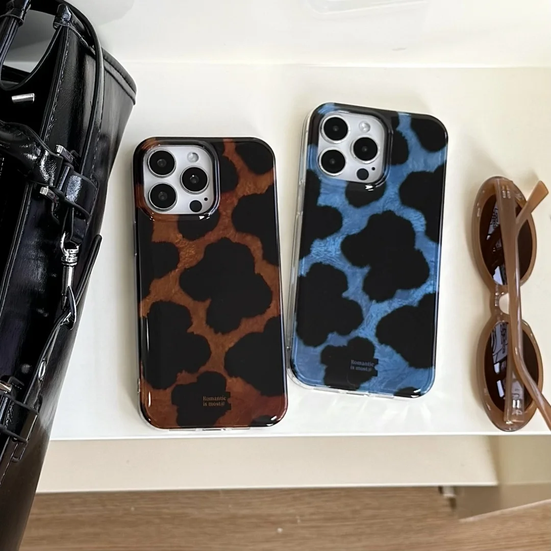 

Simple Ink Marks Laser Phone Case For Phone 16 15 14 13 12 Pro Max Plus Stylish Leopard Print Back Bumper Cover