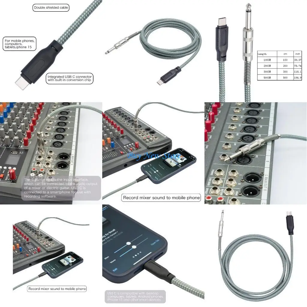 

20CE 6.35mm 1/4 Inch To USB C Cable Braided 6.35mm 1/4 Inch Male Mono To Type C