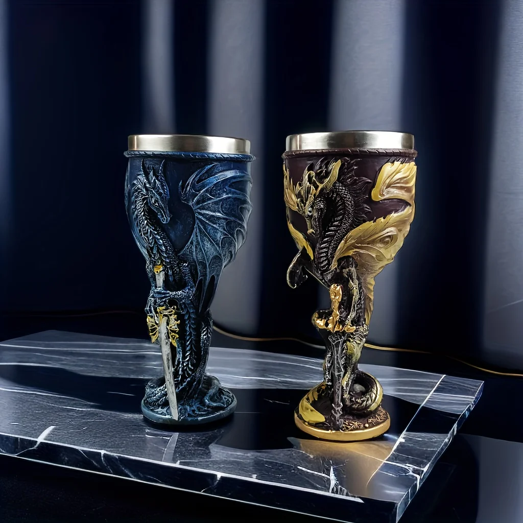 200ml Dragon Goblet Dungeons Stainless Steel Resin Sword Goblet Chalice Wine Beer Cup 3D Coffee Drinks Decoration Gift