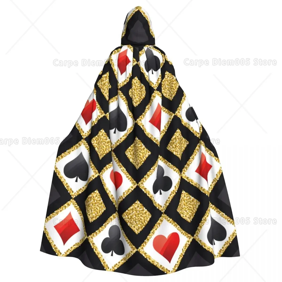 

Golden Alice In Wonderland Poker Red Black Adult Cloak Cape Hooded Medieval Costume Witch Wicca Elf Purim Carnival Party