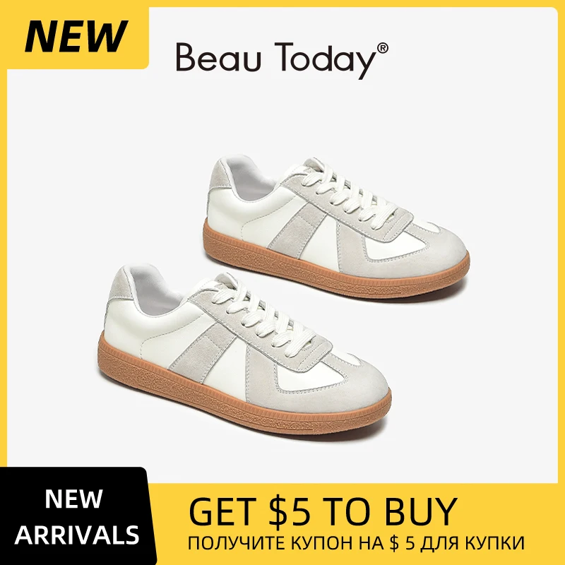 BEAUTODAY Fashion Sneakers Women Split Leather Cow Suede Patchwork Design Lace-up Flats Ladies Trainning Shoes Handmade B29801