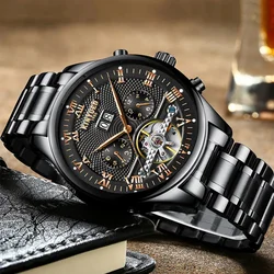 Kinyued Men's Classic Skeleton Watch Male Automatic Mechanical Wrist Watches Business Waterproof Hand Clock for Man Reloj Hombre