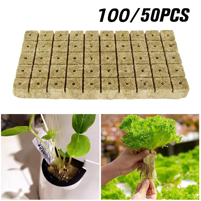 50/100pcs Sponge Seed Starter Rock Wool Block Plugs Hydroponic Grow Media Cubes Home Greenhouse Grow Supplies Garden Accessories