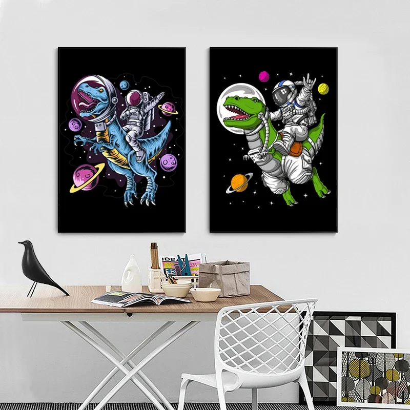 

Astronaut Dinosaur Creative Music Rocking Outer Space Canvas Posters Printing Pictures for Kids Room Living Room Home Decor