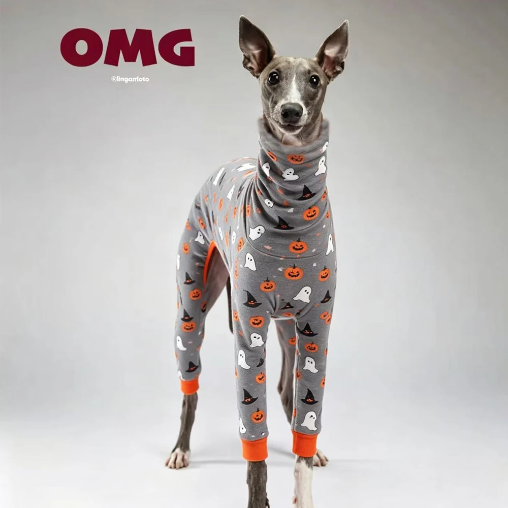 Hallowmas Warmer Kürbis-Pullover für Greyhounds, weicher 4-beiniger Hochkragen-Sweatshirt, winddichter Wintermantel für Whippet-Hunde – Detail 5