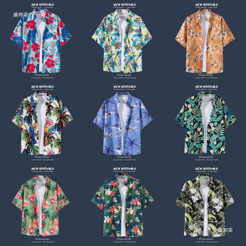 Flower shirt short sleeve Hainan island clothes beach clothes Sanya xiawei style Thailand travel Men couple casual loose Coat Co