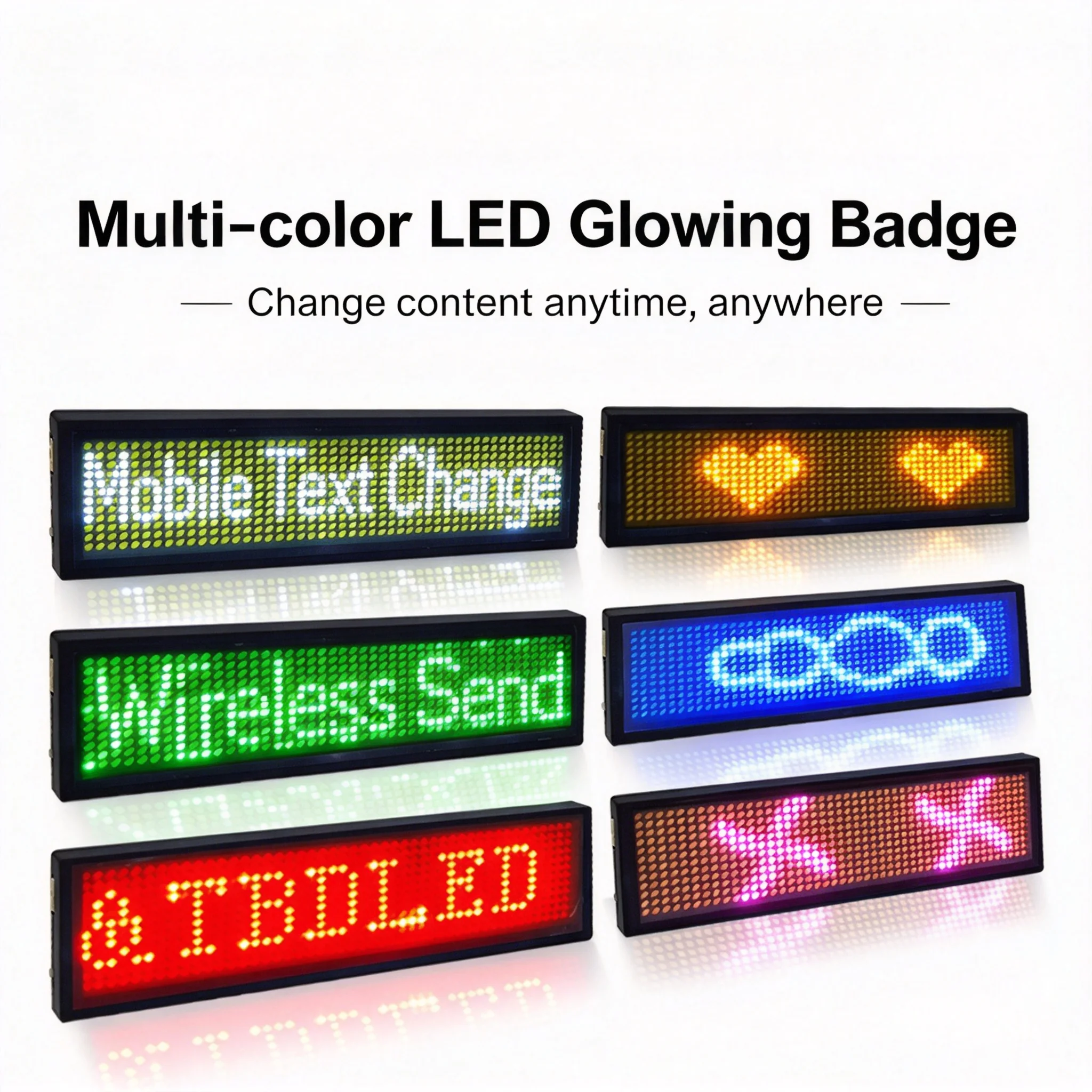 Red 4 Character LED Badge Display PC Programmable Scrolling Text LED Name Badge Glowing Employee Number Driver
