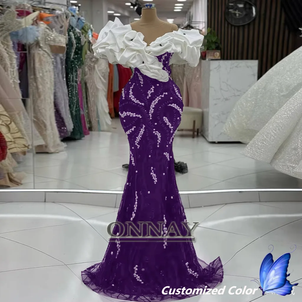 Customized Luxury Dubai Prom Dresses Off Shoulder for Women Pearls Saudi Arabia Gala Bespoke Party Gown Vestidos De Fiesta Plus image 4