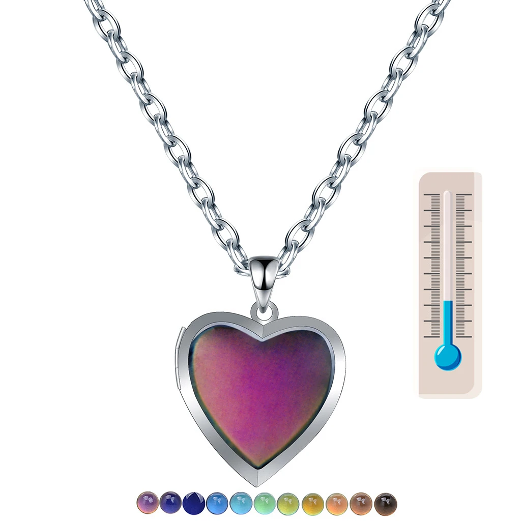 Heart Locket Color Changing Temperature Mood Stainless Steel Love Shape Photo Pendant Necklace Jewelry_maomaolike.com