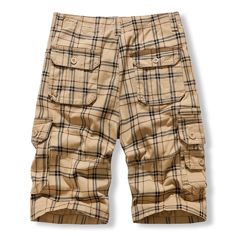 Summer Fashion Men\'s Cargo Shorts Male Plaid Cotton Multiple Pockets Shorts Pants