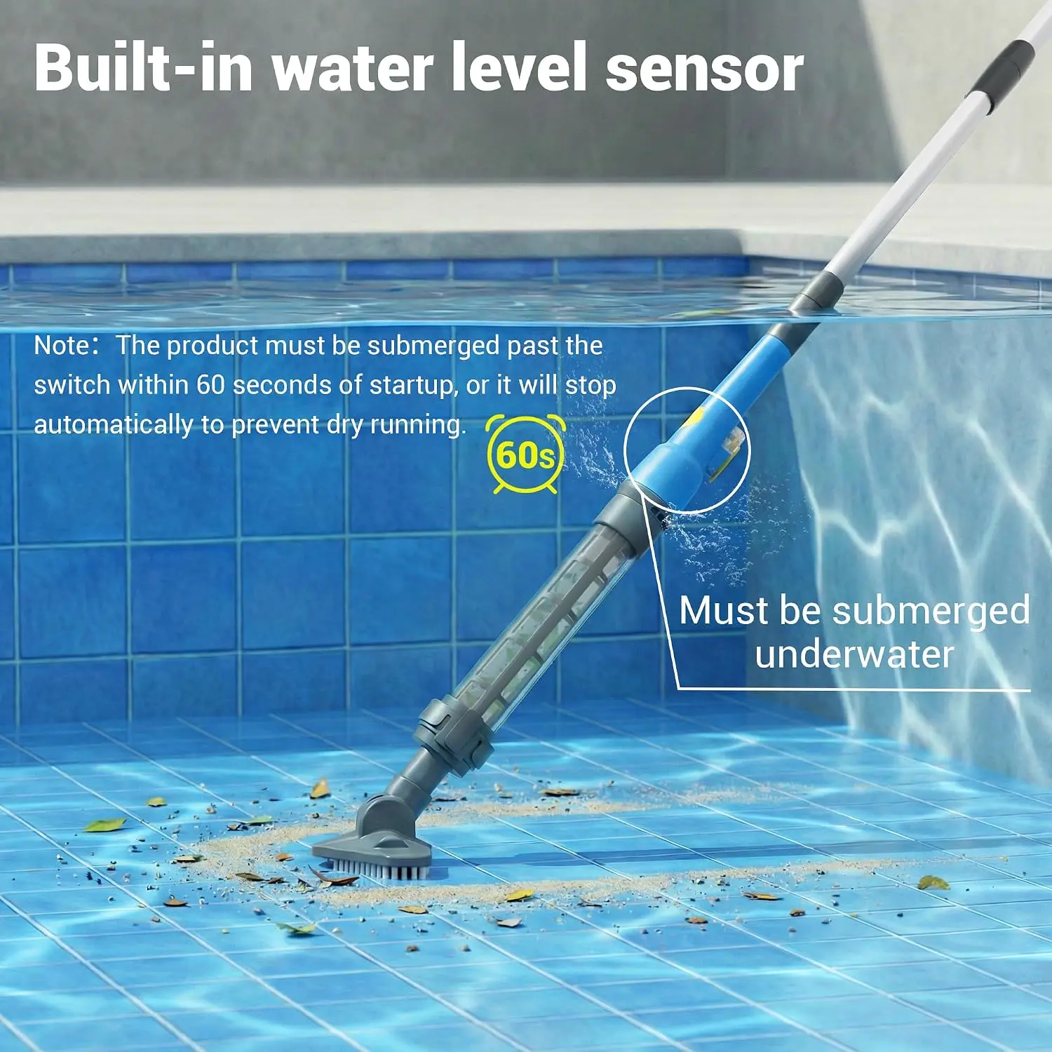 Cordless Hot Tub Vacuum, Rechargeable Handheld Pool Vacuum for Above Ground Pools, Removes Sand & Debris from Spas, Hot Tubs & Small Pools (Blue) view 6