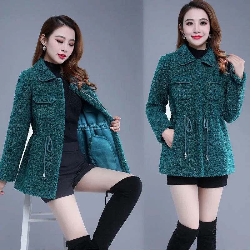 

Women lamb Wool Grain Fleece Jacket Nice Autumn Winter New Female Faux Fur Coat Feminine Fur In One Overcoat Female C