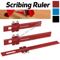 Woodworking Precision Pocket Ruler Slide Rule Inch and Metric T-Type Scribing Ruler Square Layout Tool With T-Track Slide Stops