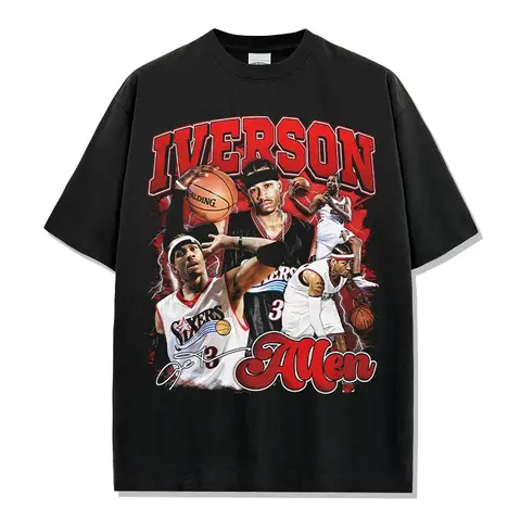 Allen Iverson Cross Over Legend Vintage Graphic T-Shirt Oversized Crew Neck Distressed Cotton Basketball Streetwear Tee