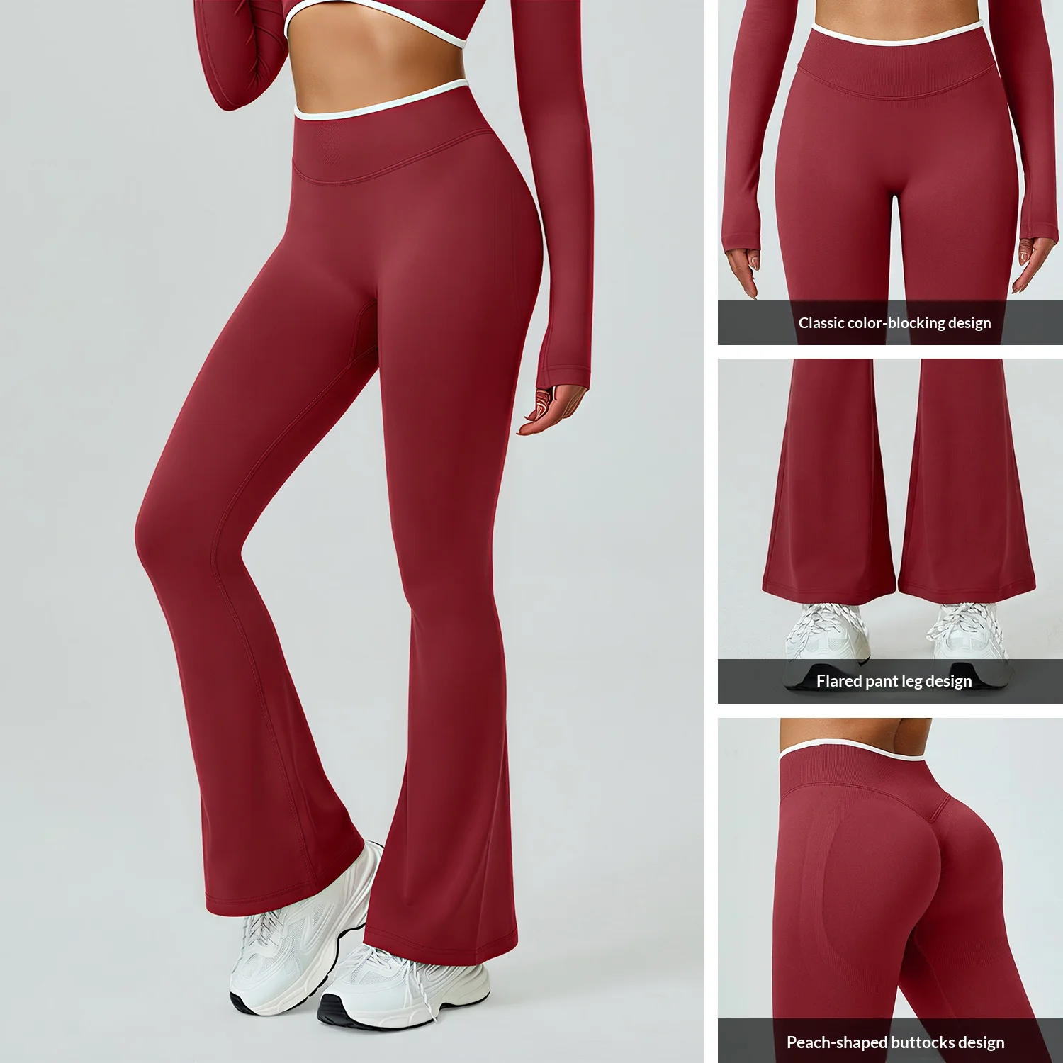 

Расклешенные брюки для йоги с цветными блоками для женщин, леггинсы для тренировок с высокой талией и подтяжкой ягодиц персикового цвета, спортивные колготки Bootcut