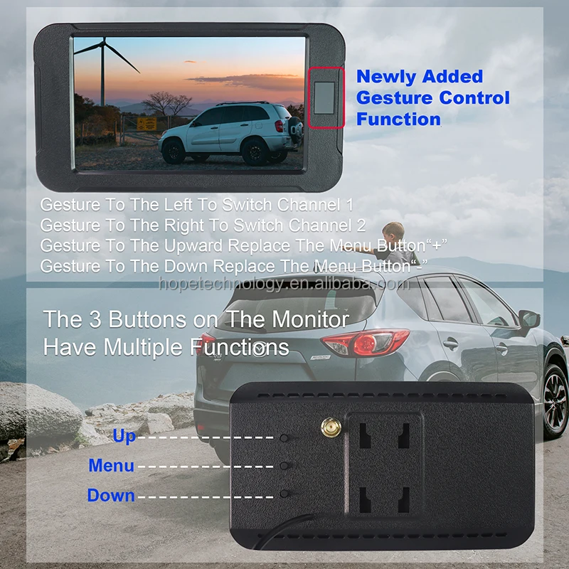 DIY 2,4 GHz Digital inalámbrico marco para matrícula sistema de cámara de respaldo Monitor de visión trasera de 5 pulgadas con energía Solar integrada