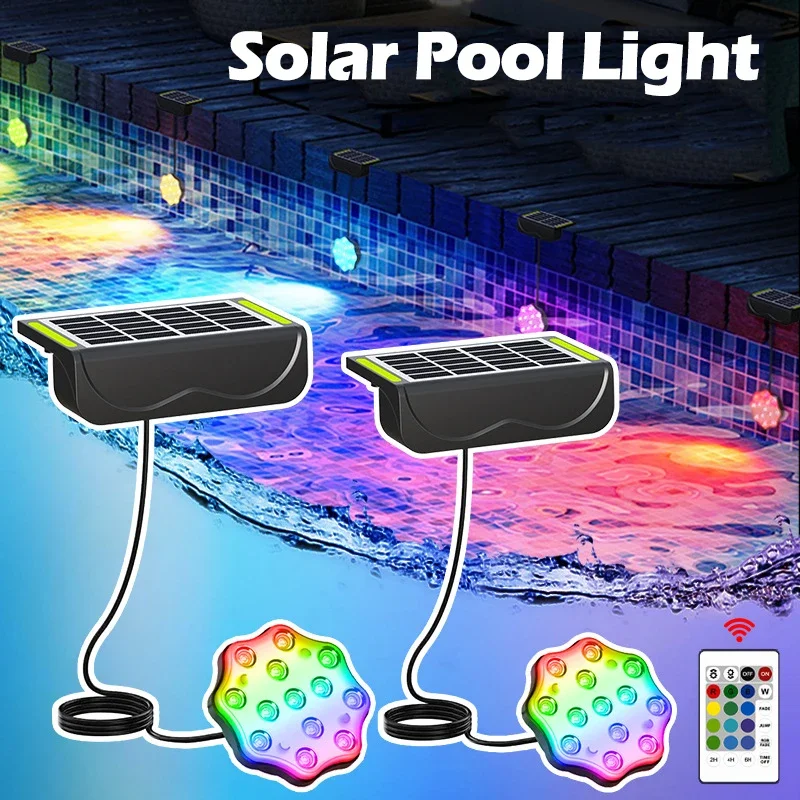 

Подводный светильник для бассейна RGB на солнечной энергии, водонепроницаемая погружная лампа с дистанционным управлением для декора воды в надземном бассейне