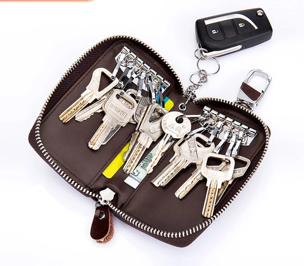 Key Case Multifunctional Zipper Leather Bag Men's Household Key Case Large Capacity Women Leather Keychain  Key Wallet