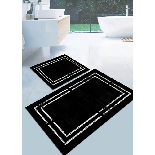 Ardizayn Black Color Anti-Slip, Not Peel Leather Outsole 2'li Bath Mat (60X100-50X60)