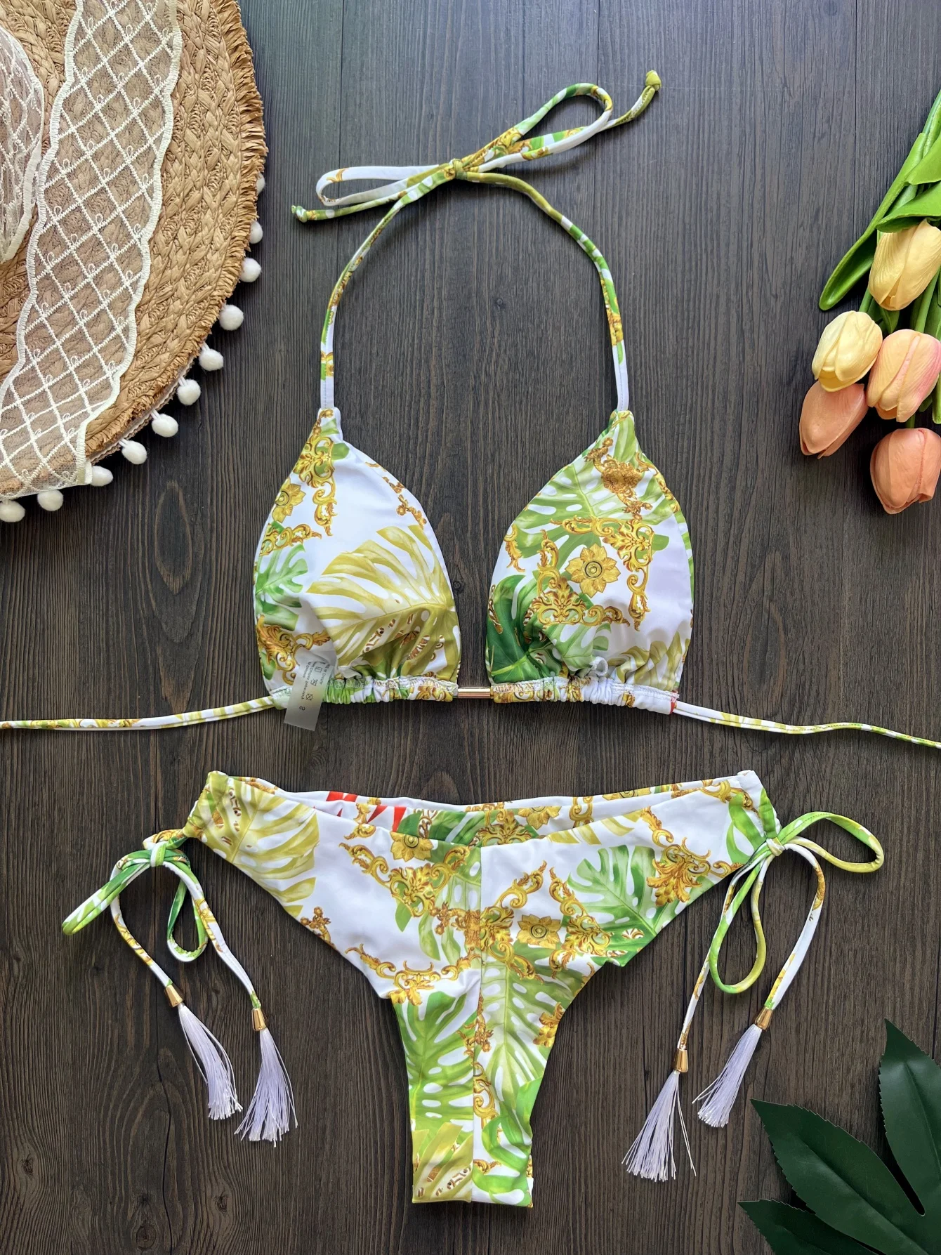 Low Waist Womon Bikini 2 Pac Swimsuit Sexy Hawaii Leaf Print G-String Bath Bottoms Beach Swimming Bikin 2024 Hot