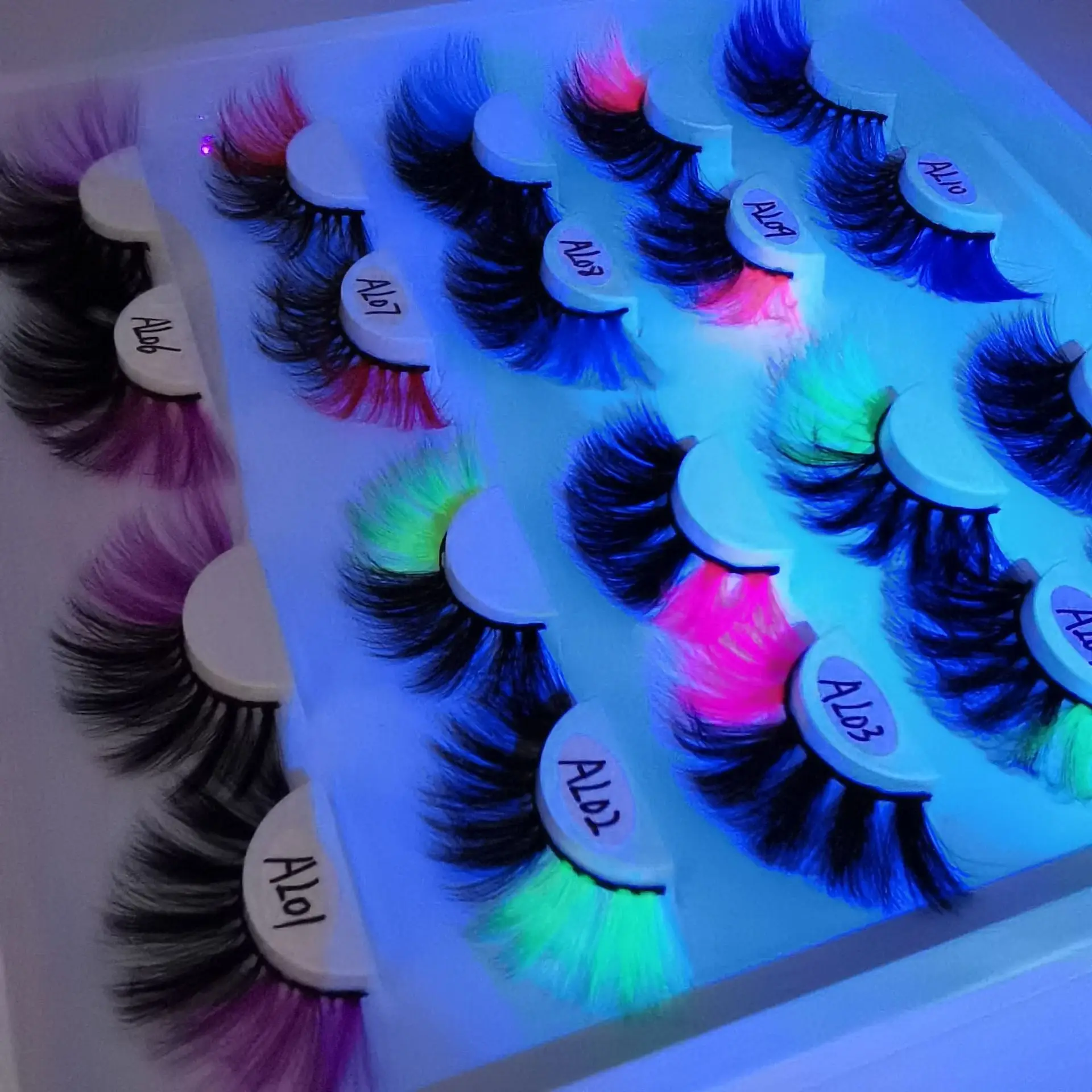 Newest 3D Mink Eyelashes Colorful 100% Mink Lashes Mix Color Pink Blue Red White False Eyelashes Fluffy Soft Cilias