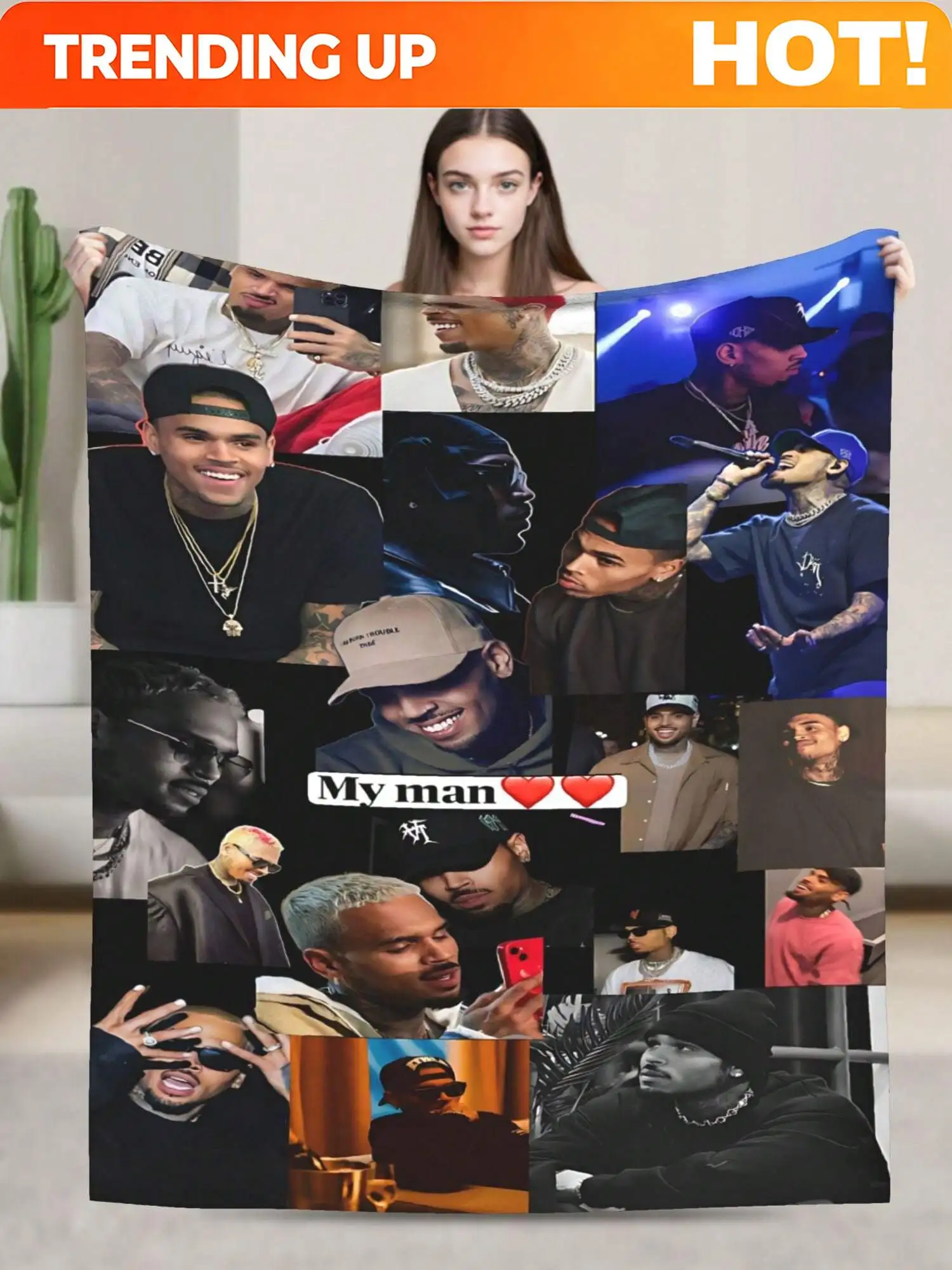 Customize Chris Merch Brown Blanket Soft Comfortable Warm Fleece Blanket Fan Suitable For Room Car Let Travel Camping Sofa Bedro