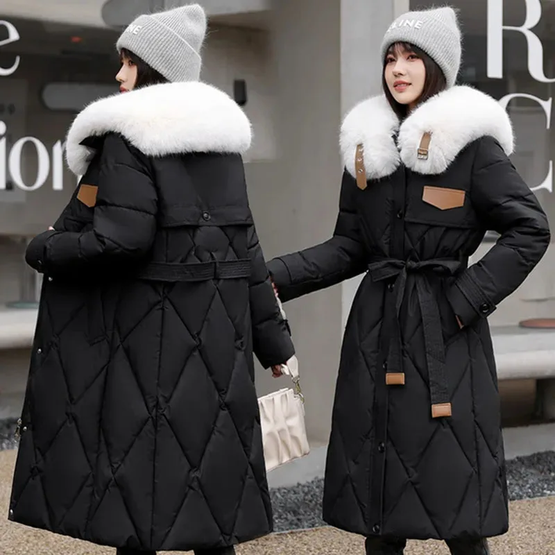 Jaqueta acolchoada de algodão para mulheres, casaco grosso coreano, parkas soltas, outerwear acima do joelho, blusa de maré, jaqueta longa feminina, novo, inverno, 2023