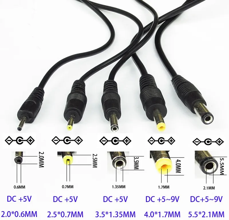 Cabo 80cm Porta USB para DC 2.0 2.5 3.5 4.0 5.5mm 5V DC Barrel Jack Cabo de alimentação Conector Preto Para LED lâmpada ou outro equipamento