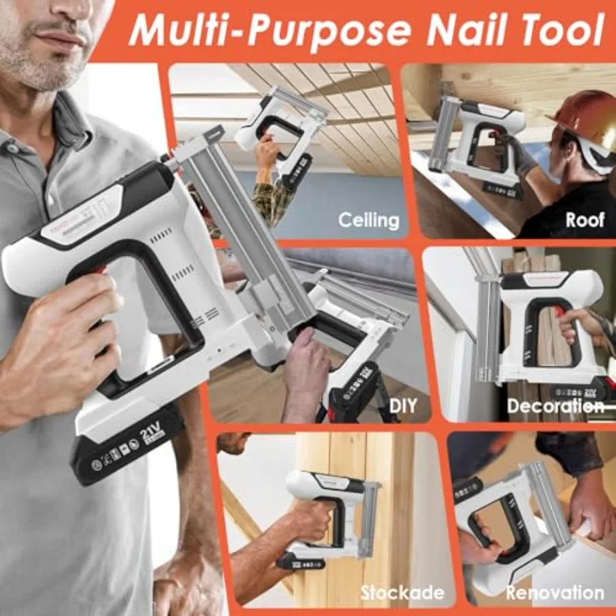 Pregador Brad sem fio 2 em 1 com 2 baterias de lítio Pistola de pregos elétrica portátil de calibre 18 para telhado, carpintaria, instalação de drywall
